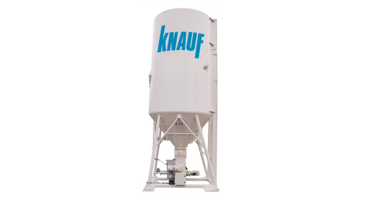 Knauf-Silo in Weiß mit Blau